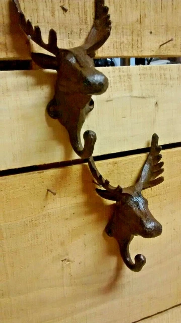 2 Cast Iron MOOSE Towel/Coat Hook Hat Hook Key Rack Ranch Hunting Camp Decor