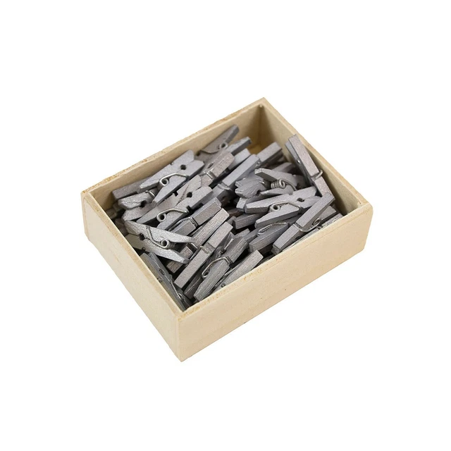 JAM Paper Wood Clip Clothespins Small 7/8 Inch Silver Clothes Pins 50/Pack