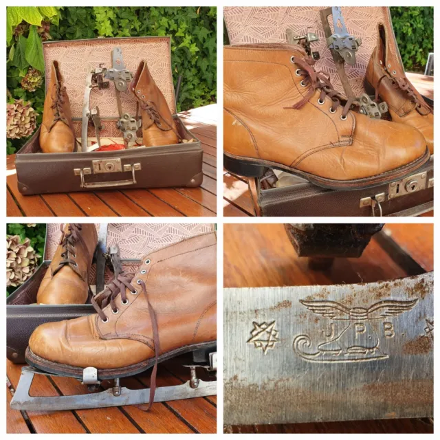⛸️ Patin à  glace ancien JPB , chaussures cuir et patin amovible dans valisette