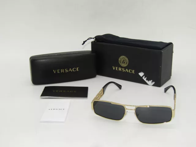 Versace VE2257 Greca Metal Sunglasses Gold/Dark Gray VE2257