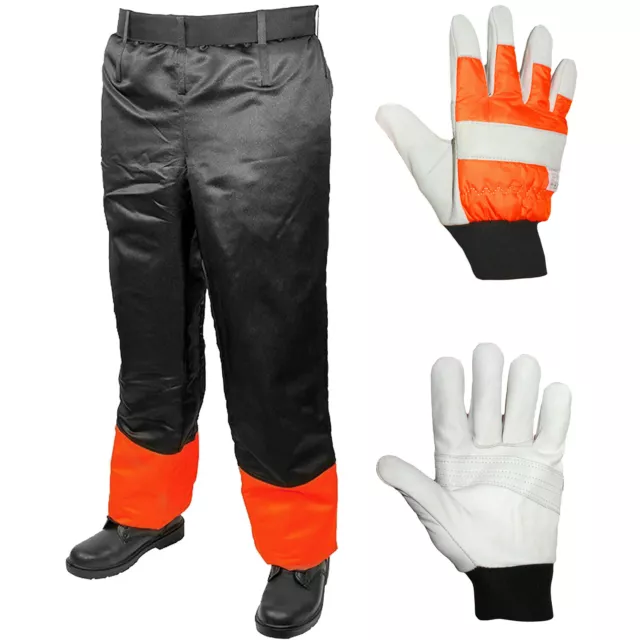 Chainsaw Trousers Chaps Adjustable 31-42" + Padded Gloves Forestry Safety