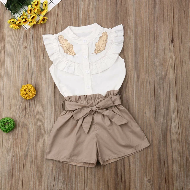 T-shirt bambina Regno Unito top + pantaloni corti abiti bambini set abiti estivi 4