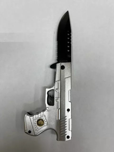8" Silver Assisted Handgun Pistol Folding Pocket Knife W/Beltclip New
