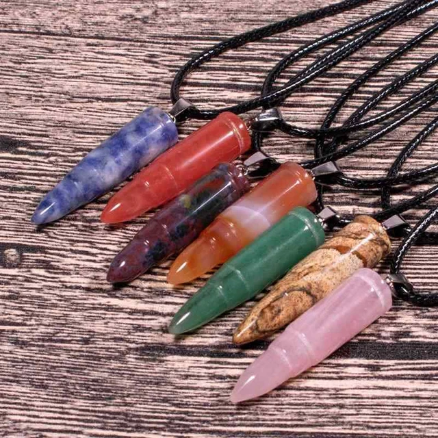 Natural Quartz Crystal Point Stone Bullet Pendant Necklace Amulet Healing Reiki