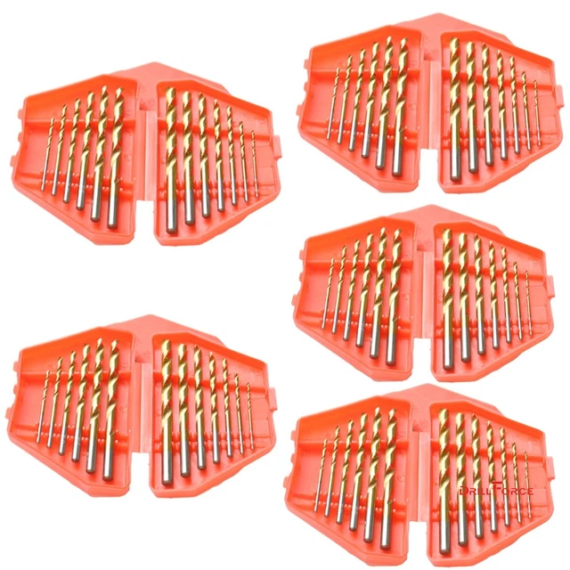 (5 Sets) 13PCS/Set Titanium Drill Bit Multi Bits High Speed Steel 1/16" to 1/4"