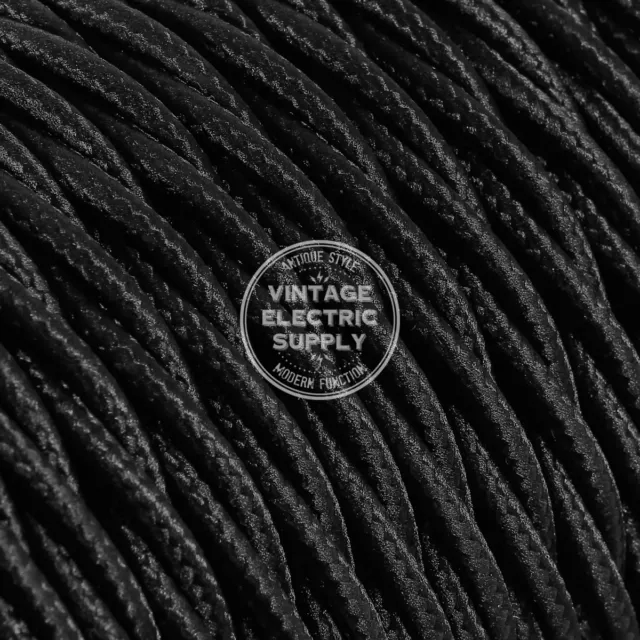 25ft Black Twisted Cloth Covered Electrical Wire - Braided Rayon Fabric Wire