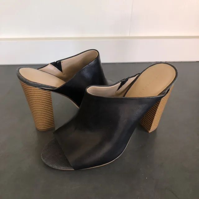 H by HALSTON Black Leather Open Toe Mules Shoes Size 8.5M