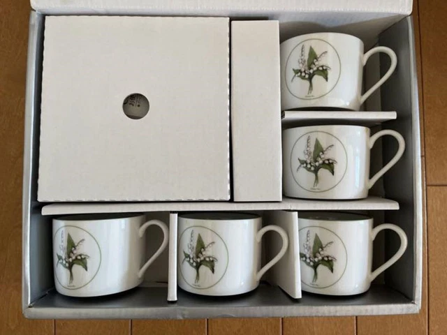 Christian Dior Milly La Foret pattern Cup Saucer Set of 5 Color White With Box