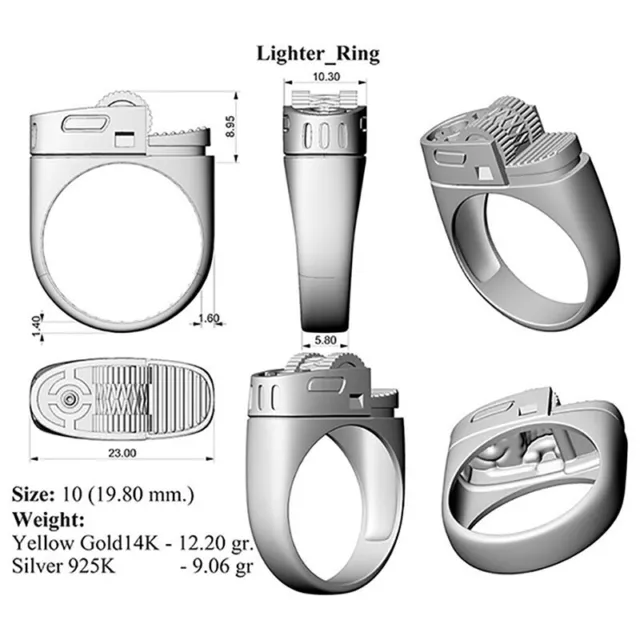 Lighter Ring for Men Women Vintage Punk Jewelry Gold/Silver Color Hip Hop R van3