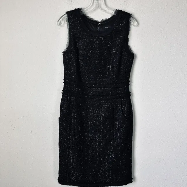 Pink Tartan Black Fringe Metallic Tweed Dress Sz 4 B-30