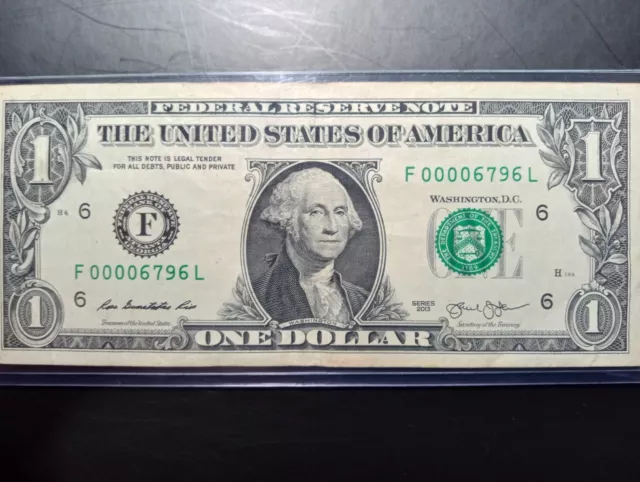 1 dollar bill fancy serial number 2013
