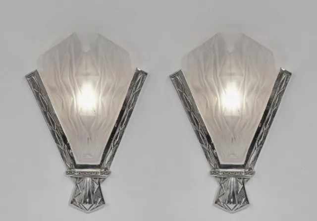 DEGUÉ : LARGE PAIR OF 1930 FRENCH ART DECO WALL SCONCES ...... lights muller era
