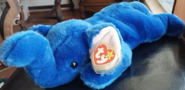 Ty Beanie Baby Peanut Royal Blue Elephant Beanie Buddy with Tag 15"