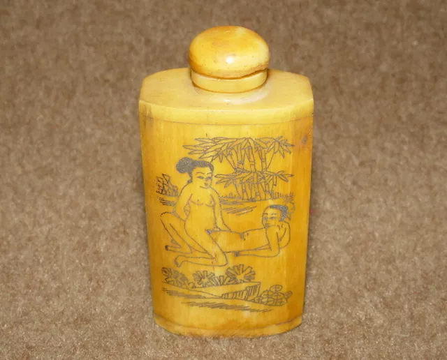 Sammeln Seltenes alte Snuff Bottles, Geschmückt mit Szene-Bildern, aus Knochen 3