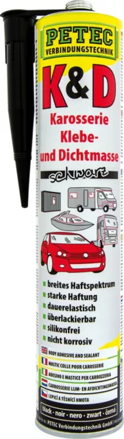 Petec 94730 K&d Masse Adhésive Scellant Carrosserie Adhésif Noir 310ml Cartouche