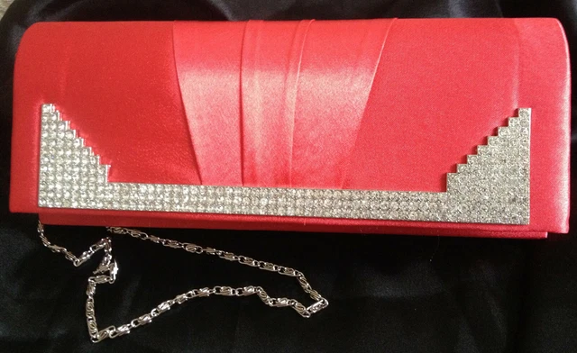 BELLISSIMA BORSA A MANO ROSSA Qualità ROSSA Matrimonio Serata Abbigliamento Pochette con catena attaccabile
