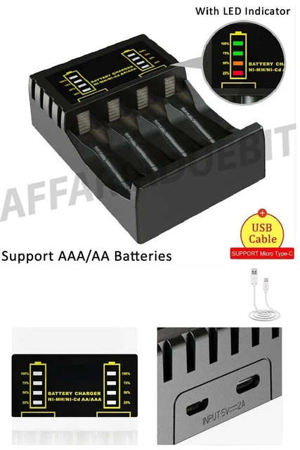Aigostar Caricabatterie 1,2 V 4 pezzi, per ricaricare batterie Aigostar Caricabatterie 1,2 V 4 pezzi, per ricaricare batterie