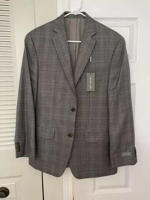 $295 Michael Kors Men's Classic-Fit Airsoft Gray Plaid Suit Jacket 38R