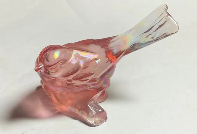 Vintage 1980's Pink Iridescent Fenton Art Glass 2 3/4" Bird On A Branch Figurine