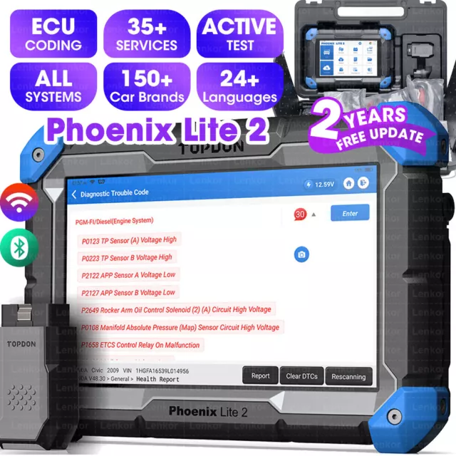 TOPDON Phoenix Lite 2 Bidirectional Diagnostic Tool KEY Coding TPMS OBD2  Scanner