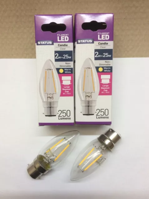 3 x 2w = 25w Watt LED Clear Filament Candle BC B22 Bayonet Warm White Light Bulb