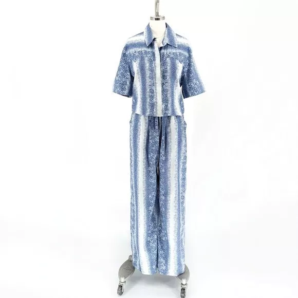 Derek Lam Silk Snakeskin Jumpsuit Blue 10 streetwear hip modern wide leg blouson