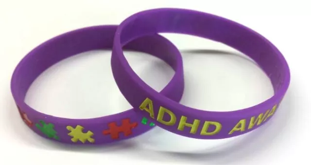 ADHD Awareness Wristband Bracelet Autism Purple Silicone Rubber Support Charity