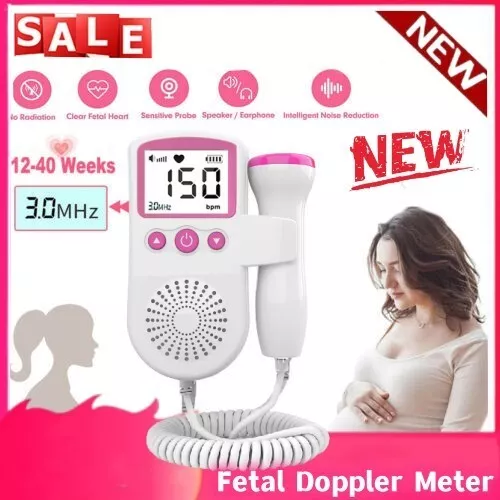 Ultrasonic Fetal Doppler- Heart Beat Rate Baby Detector Probe Prenatal Monitor