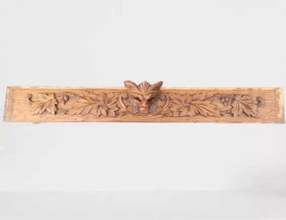 35" Antique French Wood Carved Oak Gothic Pediment Architectural Demon Head