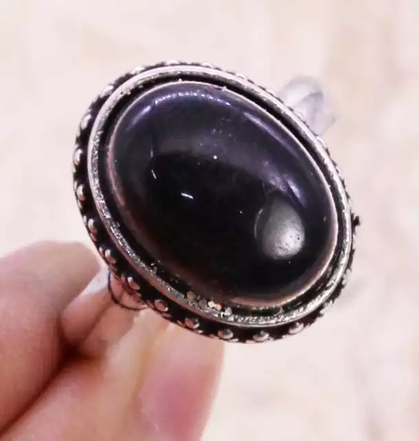 Black Onyx Art Piece 925 Silver Plated Handmade Ring of US Size 7.5