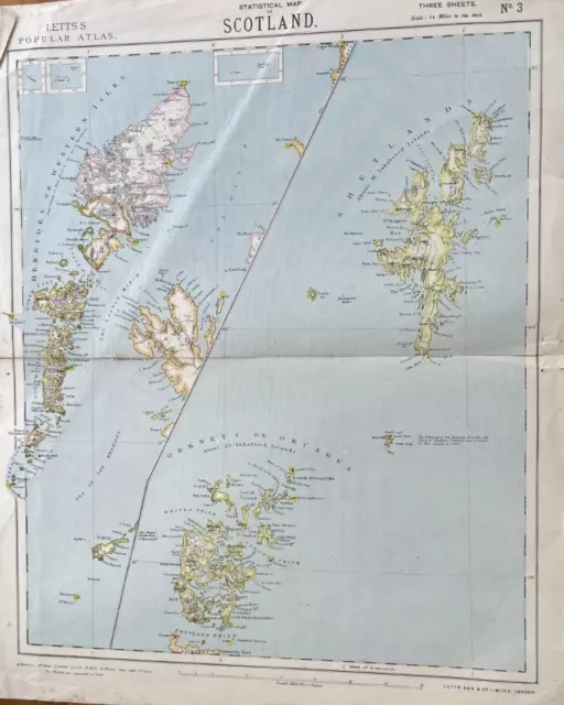 Antique Map Scotland Islands Of Orkneys Shetlands Hebridies 1883 Pub, By Letts