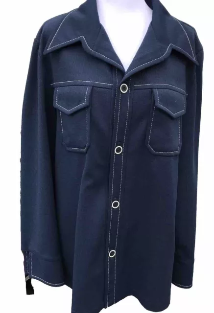 VTG HTF 70S Men's Shirt Jacket Navy Blue Mod Poly Jacket Blazer White ...