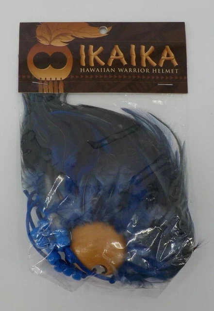 Ikaika Small Hawaiian Warrior Helmet Replica Blue Feathers Car Mirror Display