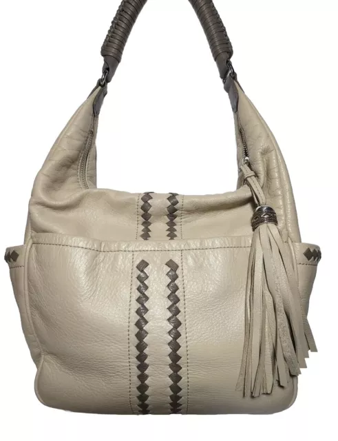 Brighton Dessert Sky Kalena Pocket Hobo Tassels Handstiched Shoulderbag Rare$345