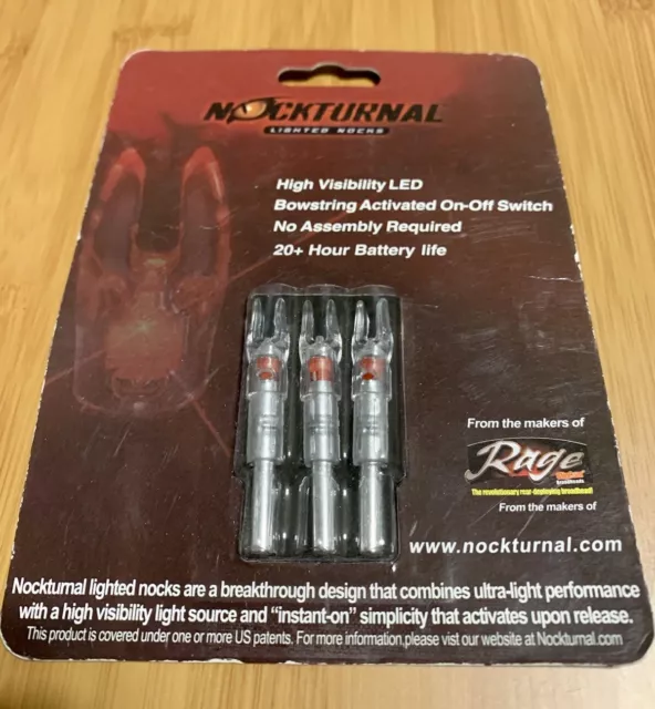 Nockturnal Lighted Nocks 3 Pack Red NEW Rage Archery Night Bow Hunt 3pk LED FS N