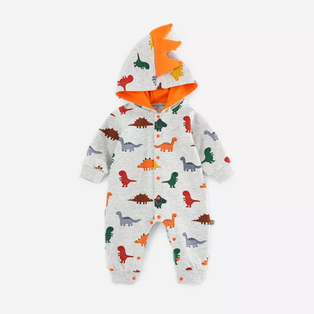 Newborn Baby Boys Girls Dinosaur Hooded Romper Jumpsuit Bodysuit Clothes Outfits