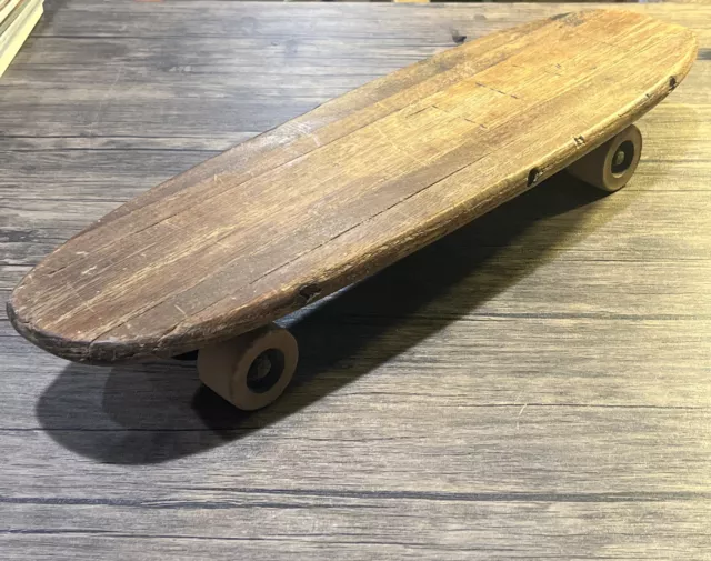 Vintage 1960s Red Super Surfer Covina CA Wood Skateboard W/ 