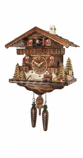 Quartz Cuckoo Clock Black forest house with music EN 458 QM NEW