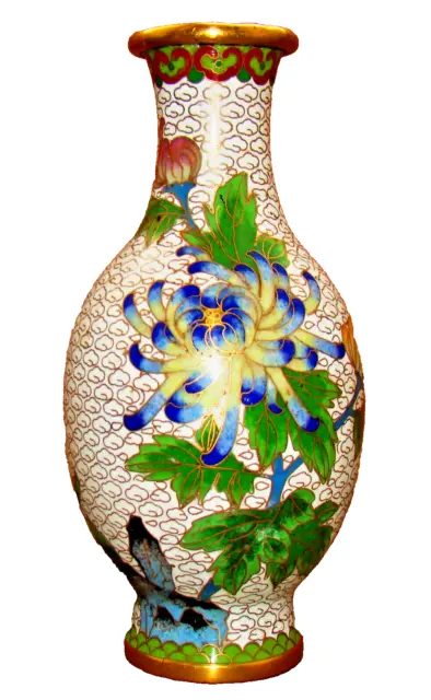 Vintage Vase Cloisonne Emaille und Messing Asiatika H. ca. 16 cm.