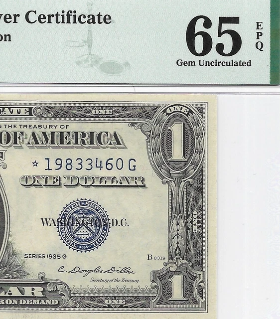 1935G $1 *STAR* ⭐️ SILVER CERTIFICATE. PMG GEM Uncirculated 65 EPQ Banknote.