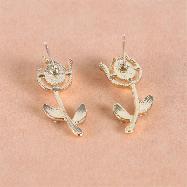 Hoop Ear Rings Korean Style Fashion Leisure Holiday Rose Petals Diamond Women