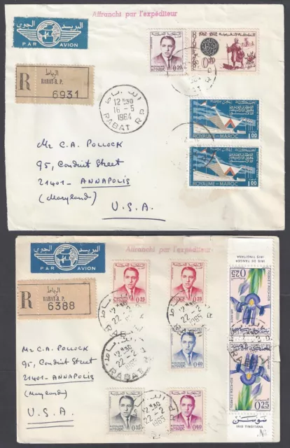 Morocco 1965 Two Registered Rabat Covers Air Mail To Us