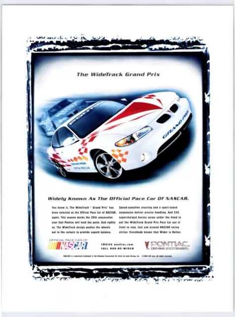 1999 PONTIAC GRAND PRIX NASCAR PACE CAR Vintage 8.5X11 Magazine Ad 1990's  M522