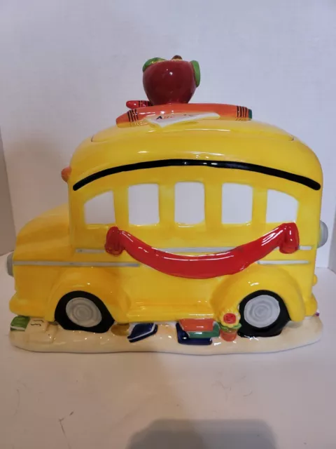 School Bus Teacher Gift Cookie Jar Large Ceramic Yellow TEACHERS BRING DREAMS