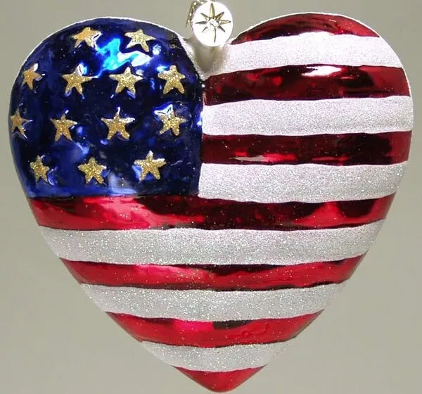 Christopher Radko Brave Heart Red Cross USA Flag 9/11 Christmas Ornament