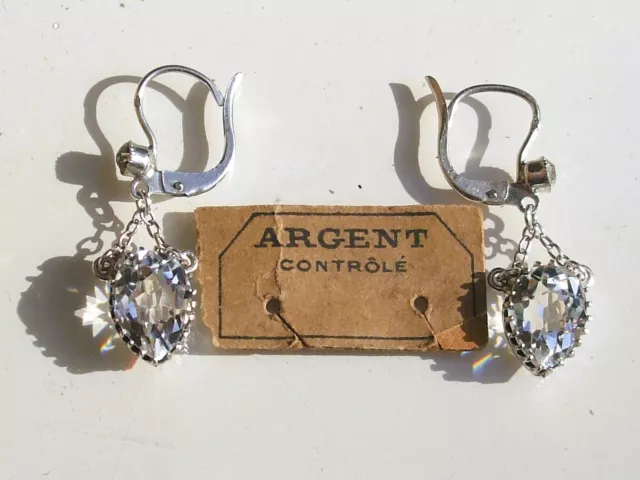 TRES BELLES BOUCLES D'OREILLES ANCIENNES 1920/30 en ARGENT avec CRISTAL BLANC