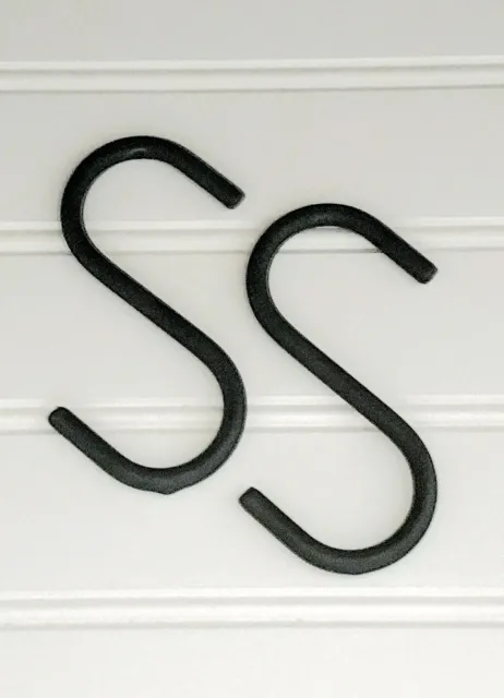 2 Plain black 4" wrought iron S hooks - Strong & Sturdy Amish handcrafted metal