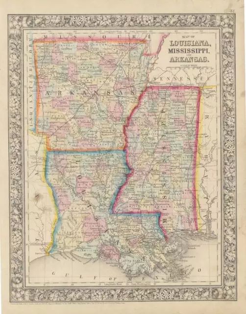 LOUISIANA -- MISSISSIPPI -- / Map of Louisiana Mississippi and Arkansas 1860