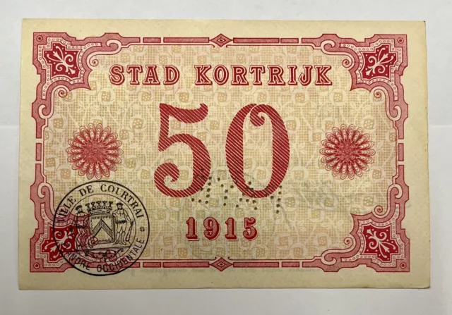 Billet Banque 50 Francs Belgique 1915 Stad Kortrijk REF90355