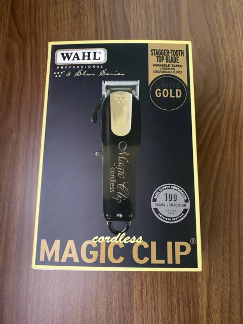 Wahl Professional 5 Star Edition 8148-100 Gold Cordless Magic Clip Black New